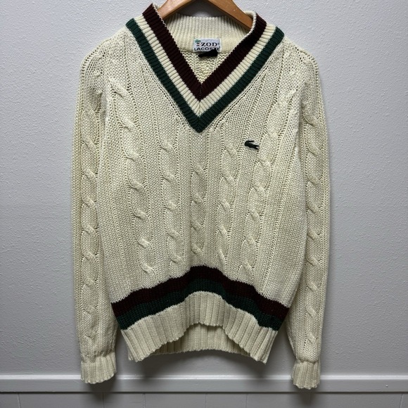 Izod Lacoste Other - Vintage Izod Lacoste Sweater Mens Medium Cable Knit Tennis Pullover 80s Preppy